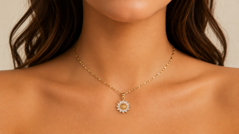 Sunflower crystal pendant necklace-null