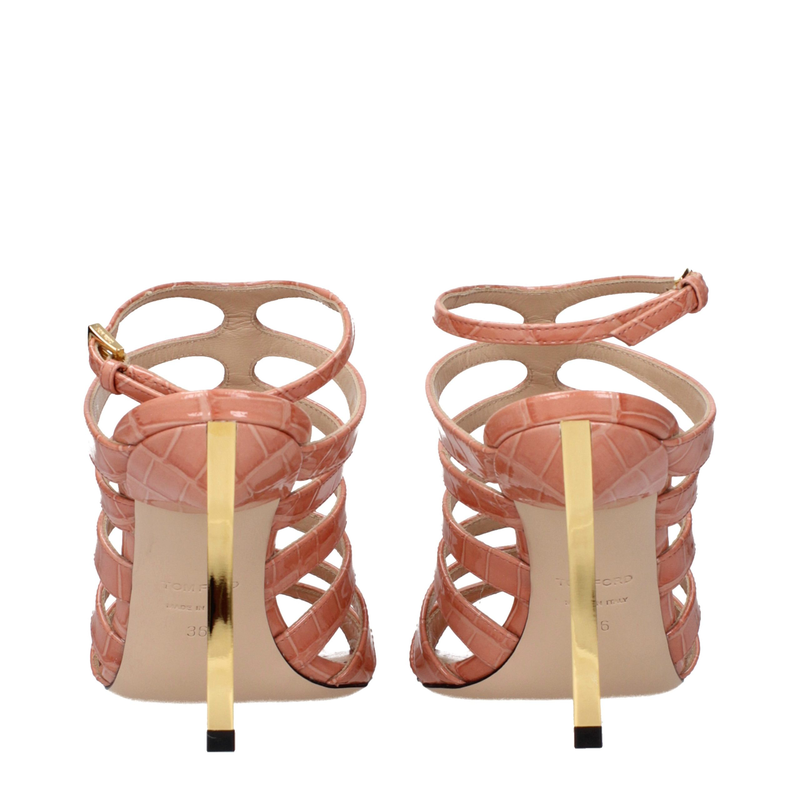 Pink leather stiletto heel sandals-null