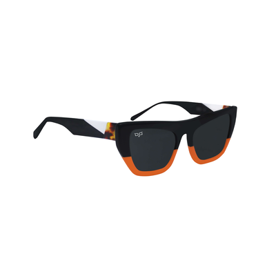 OJO platinum sunglasses square black orange handmade with black shell wh temples with grey lenses rx