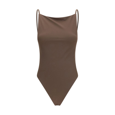 Brown polyamide one-piece swimsuit, Brown, medium