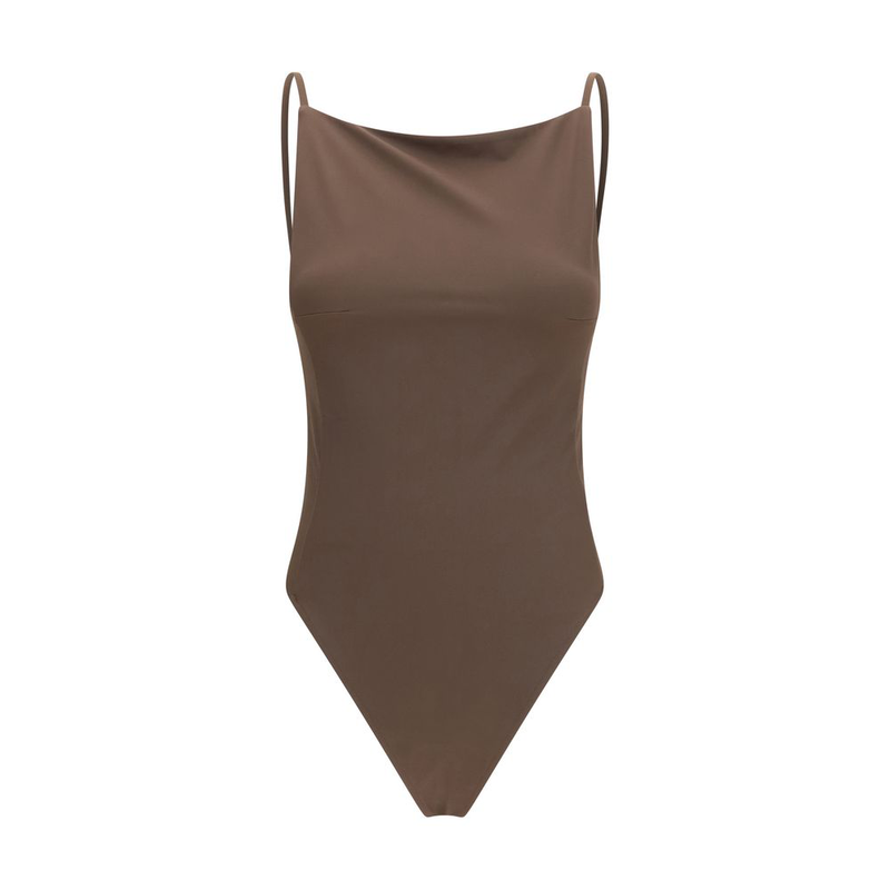 Brown polyamide one-piece swimsuit-null