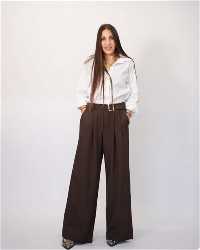 Wide leg pants with gold belt ble207-null