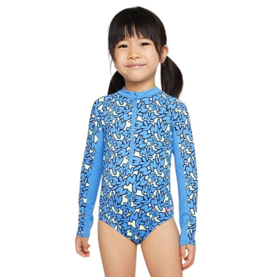 Nike little girls bubble script long sleeve one piece, University Blue, medium