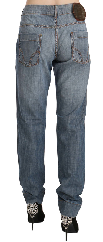Blue washed cotton low waist slim fit denim pants-null