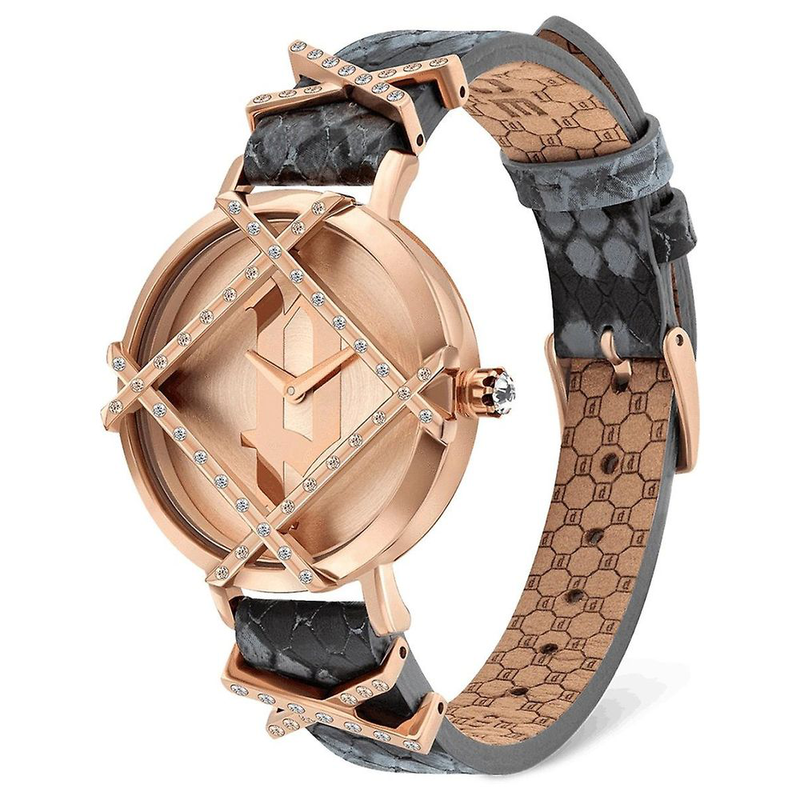 Gray leather dress watch-null