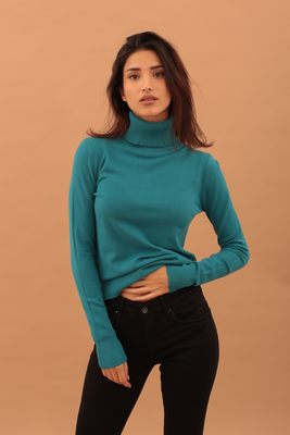 Vivian turtleneck knit - petrol, Blue, medium
