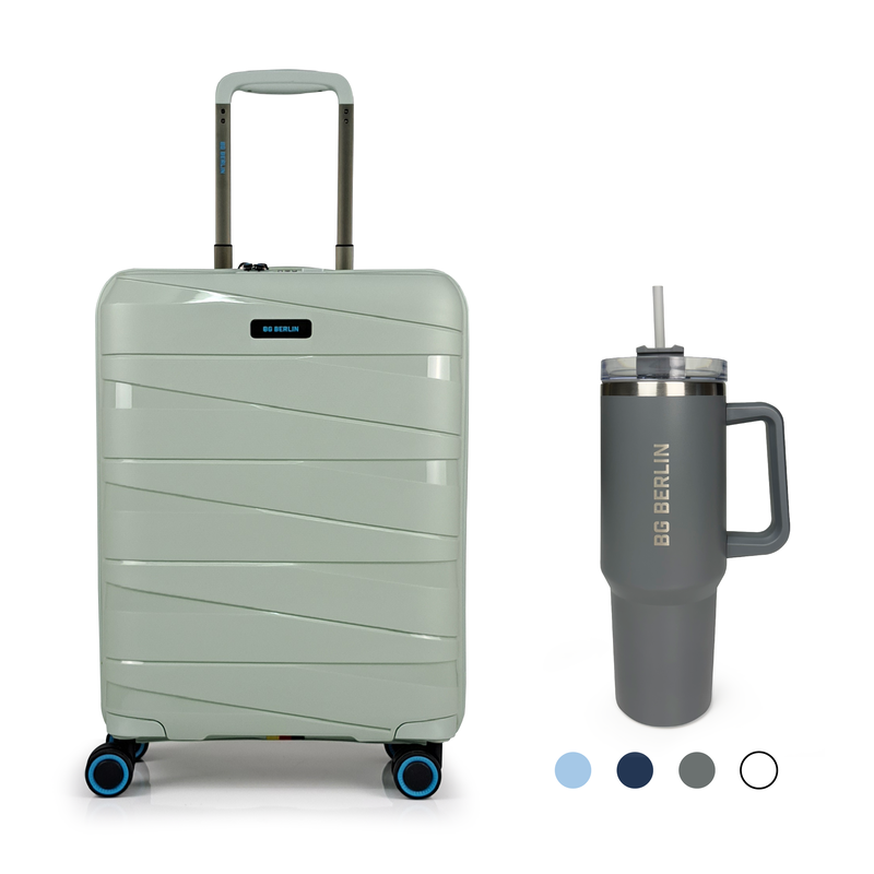 Bg berlin - ted cabin size/carry-on & BG Tumbler Gift (4 wheel) 55cm/20in luggage 10kg suitcase, Oxford Blue-null