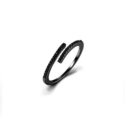 Full zircon ring, Black Zircon-black Gold Plated 18k, medium