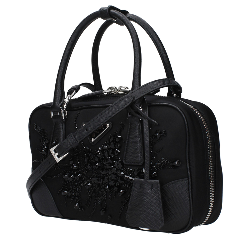 Black fabric handbag-null