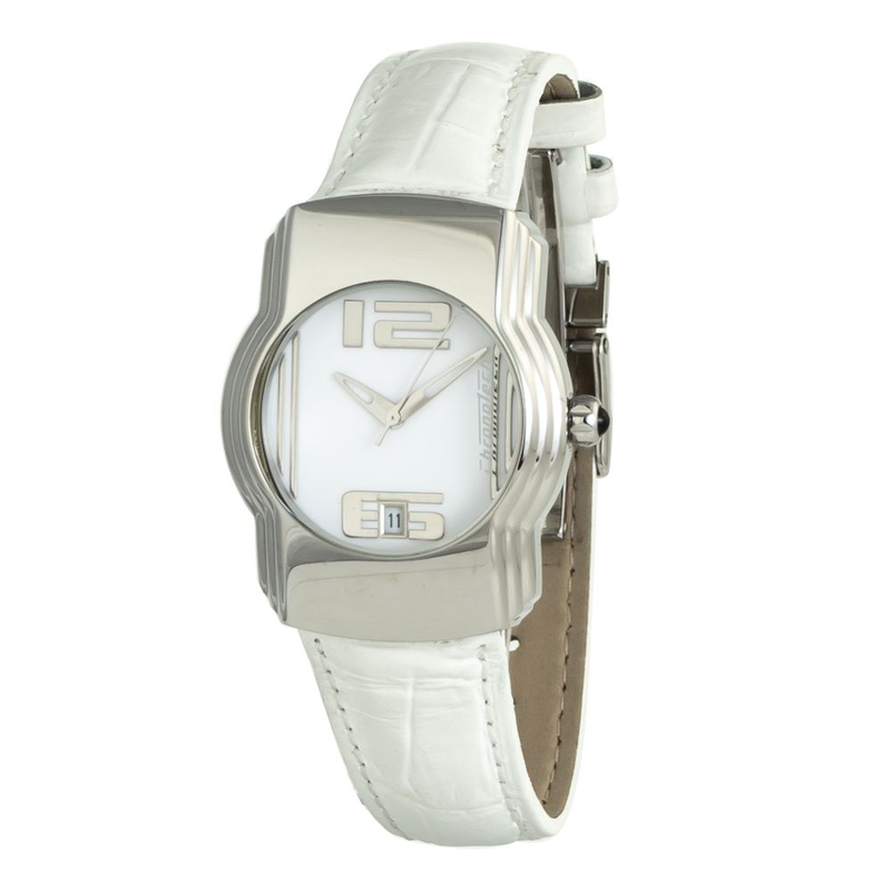 White leather dress watch-null