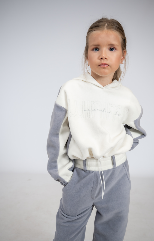 Color-block fleece set hoodie ice grey-null
