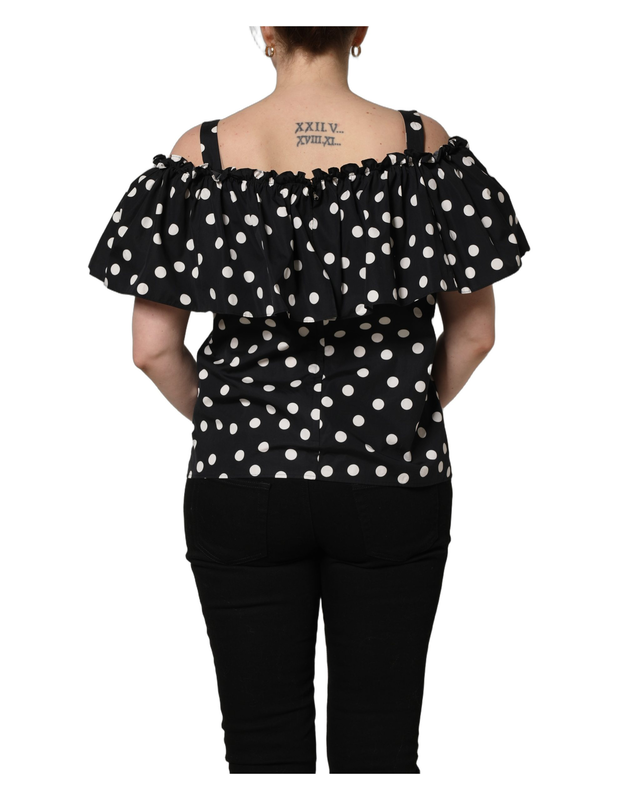 Black white polka dot off shoulder top-null