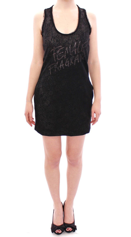 Black lace lined stretch mini dress-null
