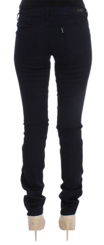 Blue cotton blend slim fit jeans-null