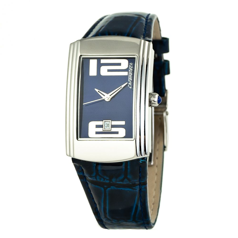 Blue leather dress watch-null