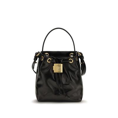 Black calf leather bos taurus backet bag, Black, medium