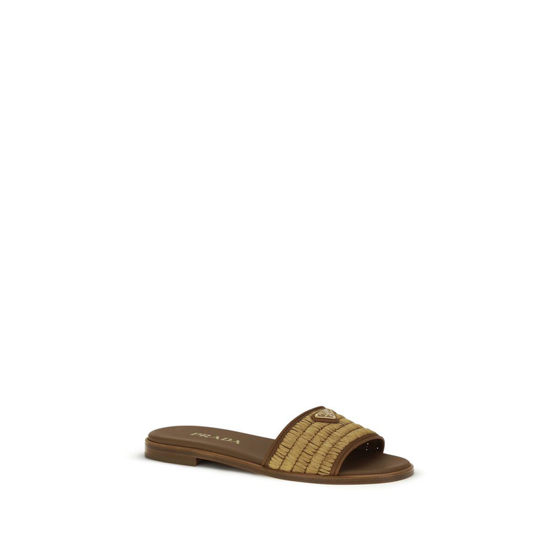 Brown raffia slippers-null
