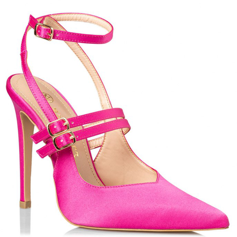 Satin multi-strap pumps - fuchsia-null