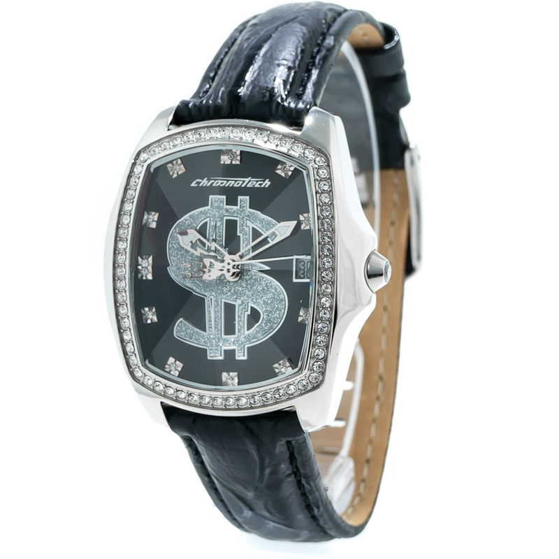 Black leather dress watch-null