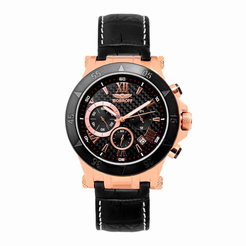 Black leather dress watch-null