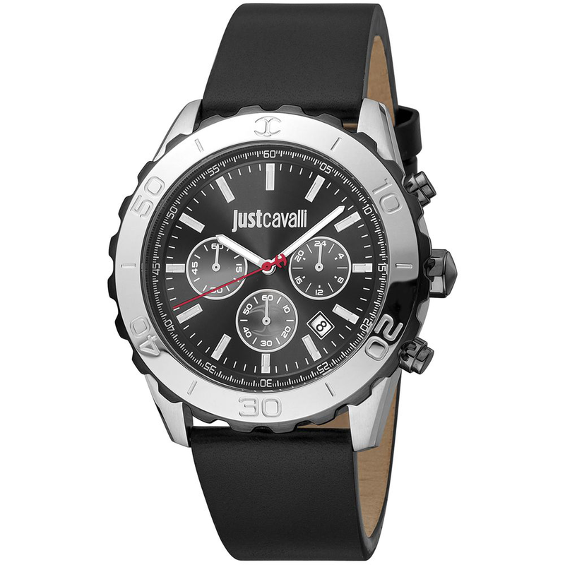 Black leather dress watch-null