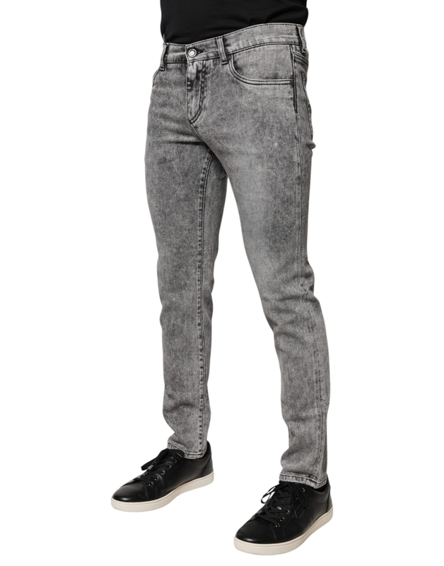Gray logo plaque cotton slim fit denim jeans-null