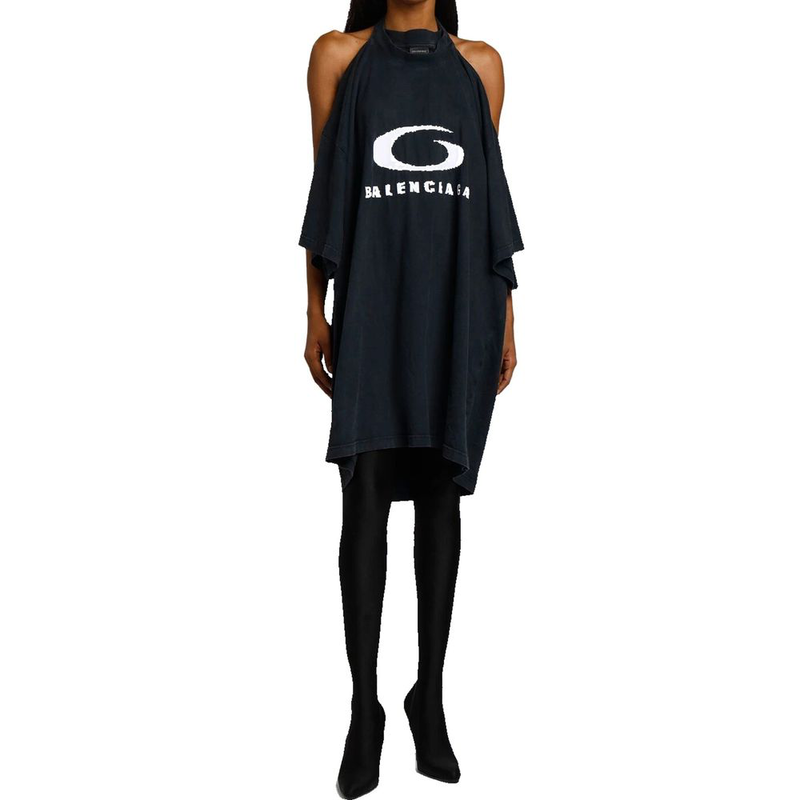 Black cotton casual dress-null