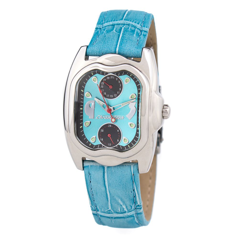 Blue leather dress watch-null