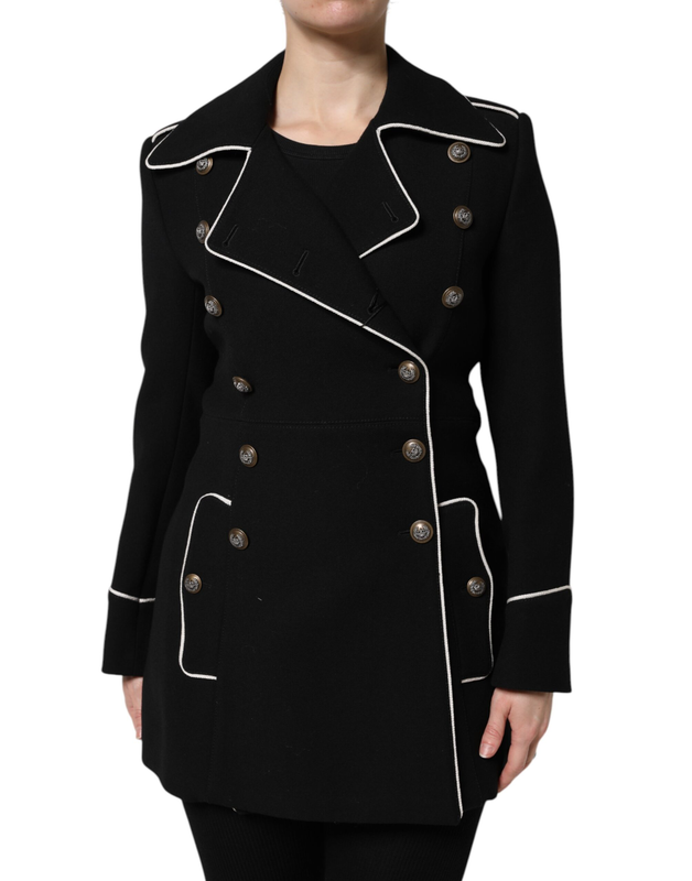 Black wool double breasted blazer jacket-null