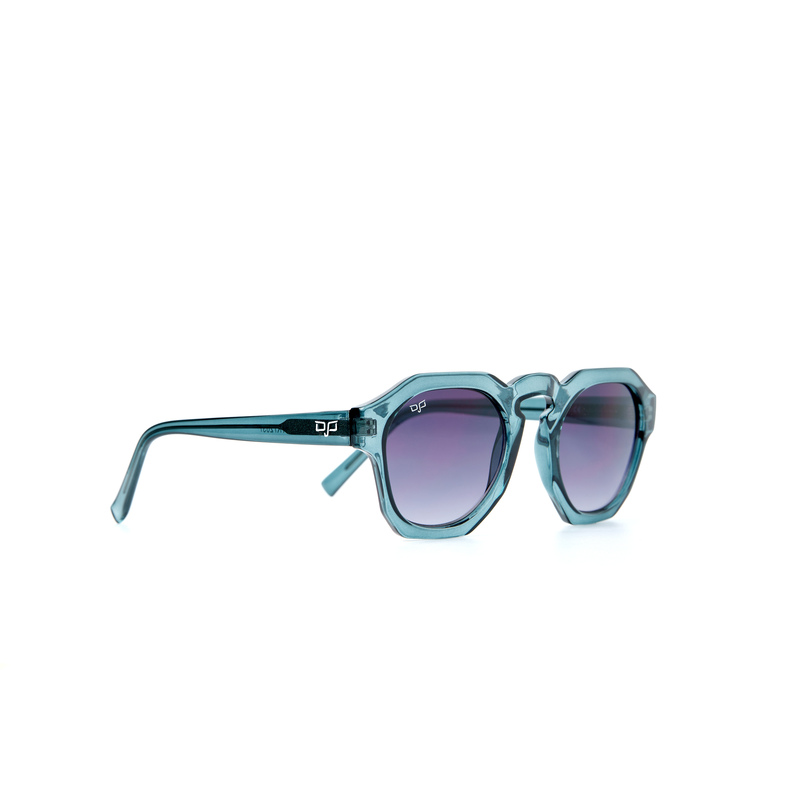 OJO sunglasses trend round clear blue frame and temples and gradient blue lenses rx-null