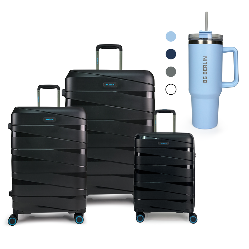 Bg berlin - ted set of 3 luggages & Bg Tumbler Gift (4 wheel) 55cm/20in, 66cm/24in, 76cm/28in suitcases, mint image number null