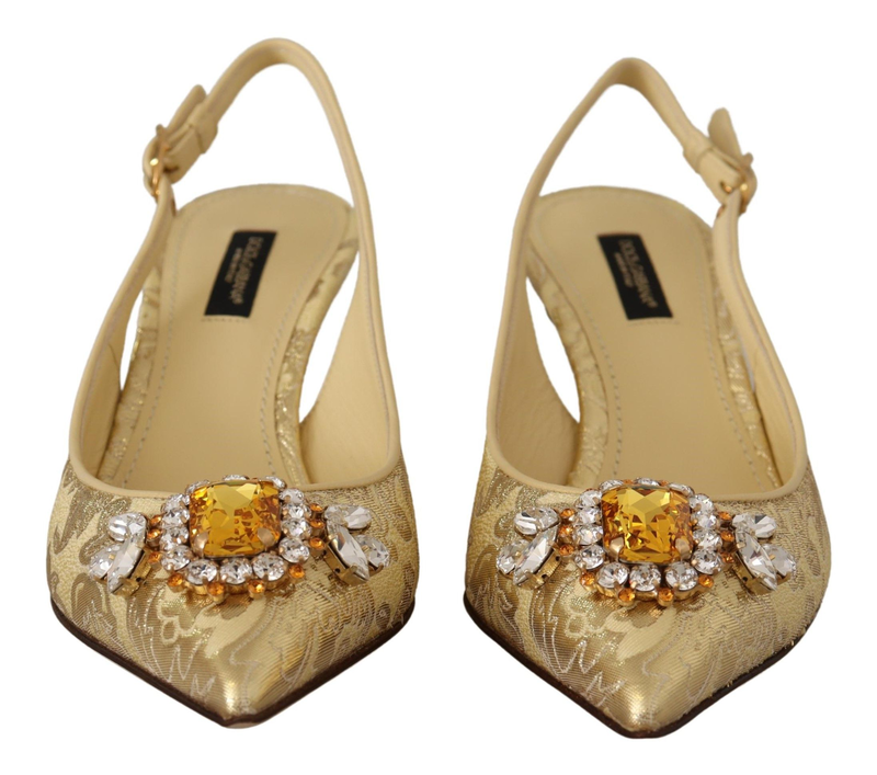 Gold crystal slingbacks pumps heels shoes-null