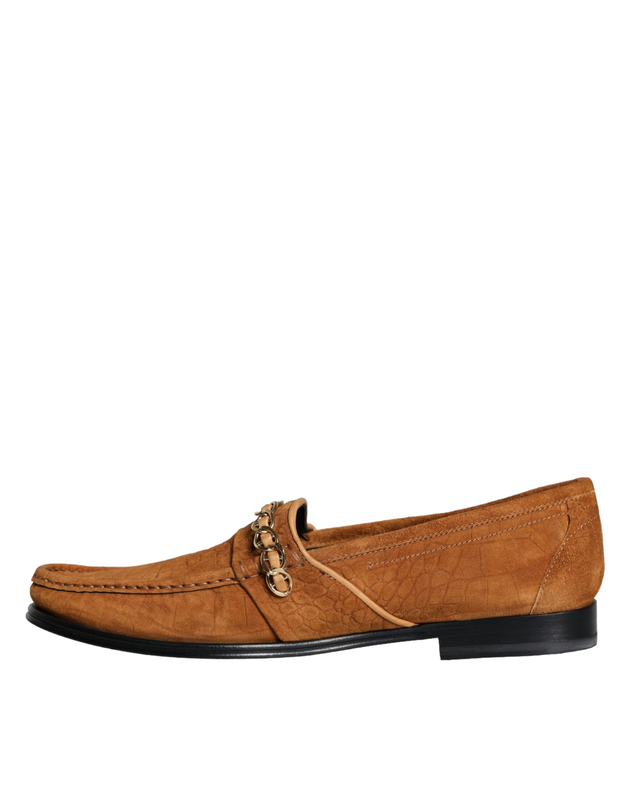 Brown velvet leather logo mocassin slip on shoes-null