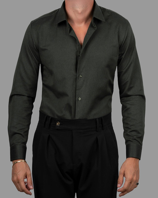 Dezign birds-eye textured shirt, Green Dark, medium