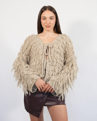 Fringed knitted gardigan 31127, Beige, medium