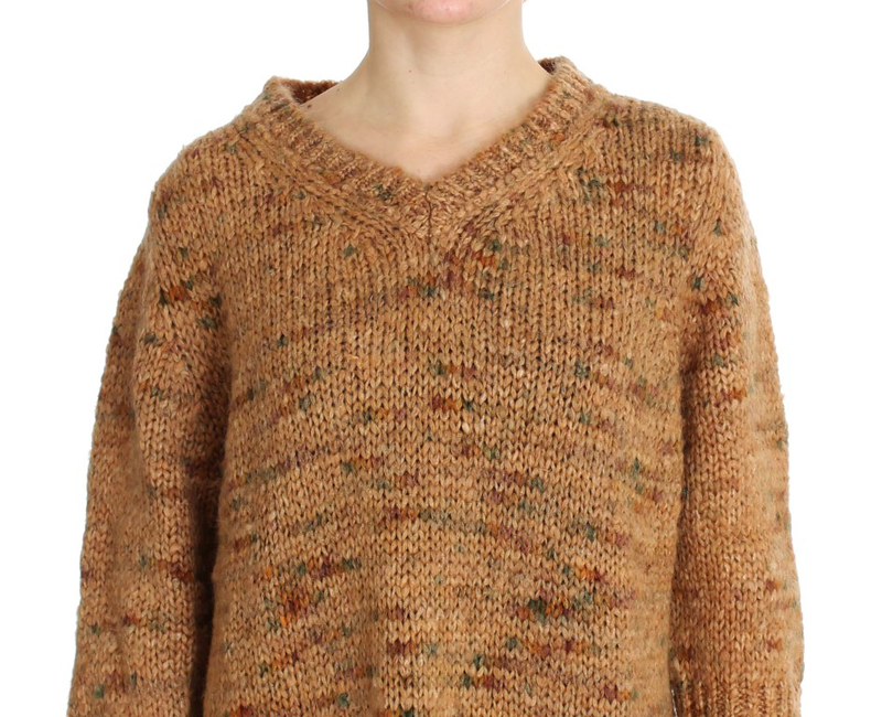 Brown wool blend knitted oversize sweater-null
