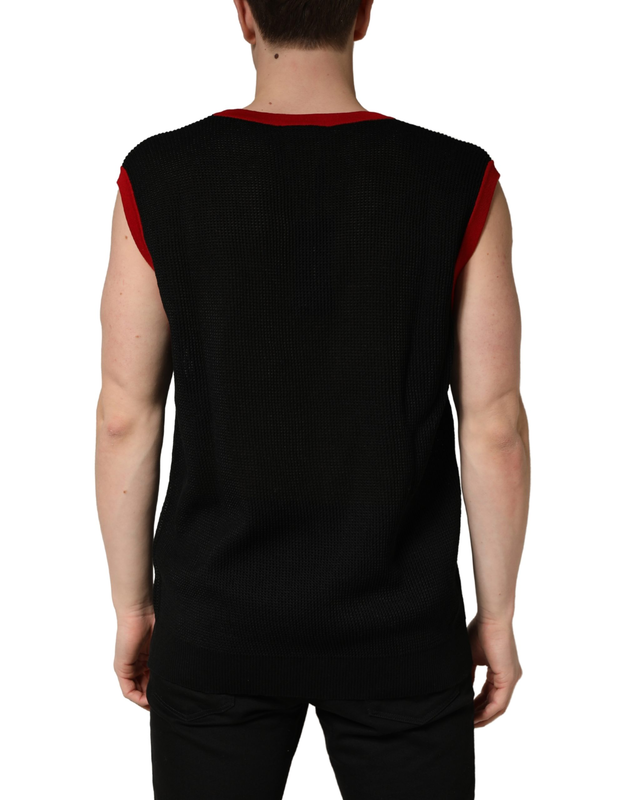 Black crew neck sleeveless men knit vest t-shirt-null