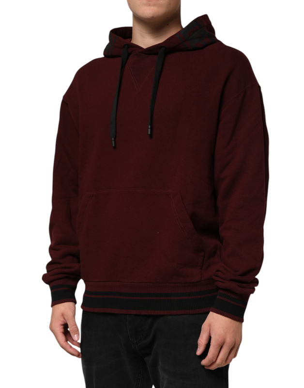 Burgundy cotton plaid lined men hoodie sweater-null
