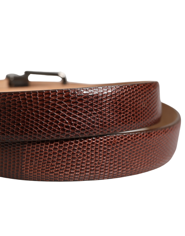 Men brown goatskin leather metal buckle belt-null