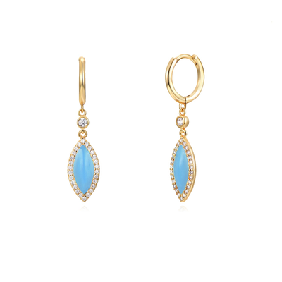 Oval drop enamel hoops, Turquoise Enamel-white Zircon, medium