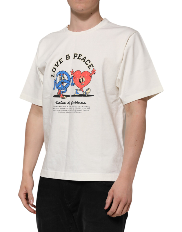 White love peace cotton men crew neck t-shirt-null