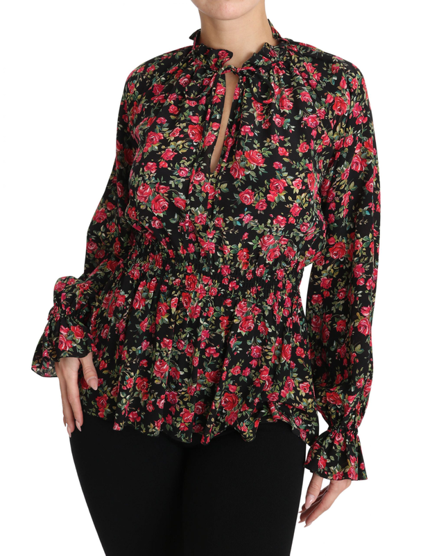 Black rose print floral shirt top blouse-null