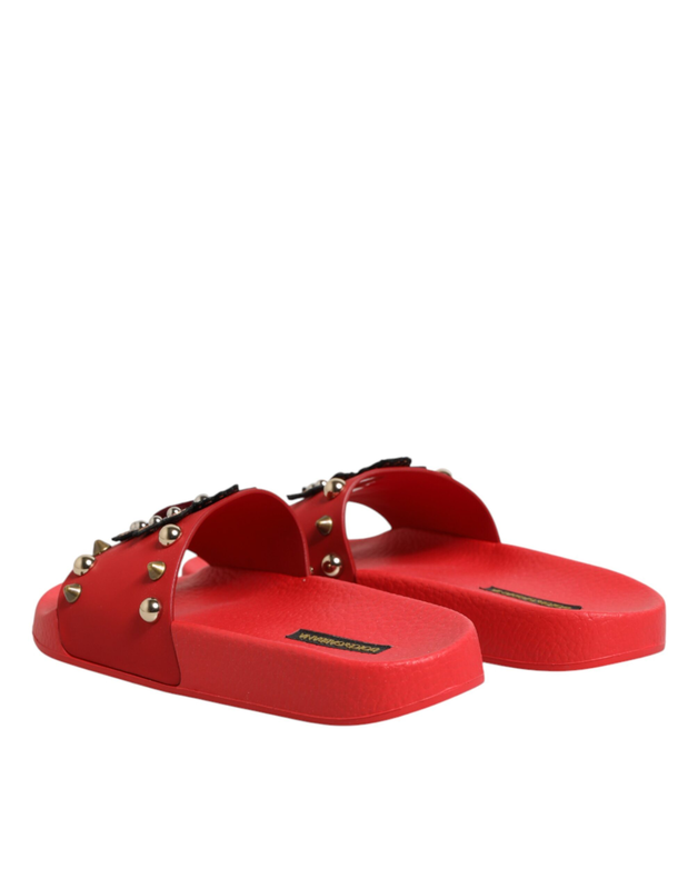Red sacred heart stud slides beachwear shoes-null