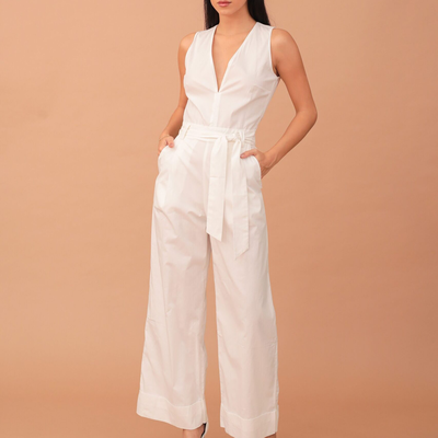 Lucia slit-back cotton jumpsuit - white, White, medium