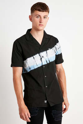 11 degrees tie dye resort shirt, Black, medium