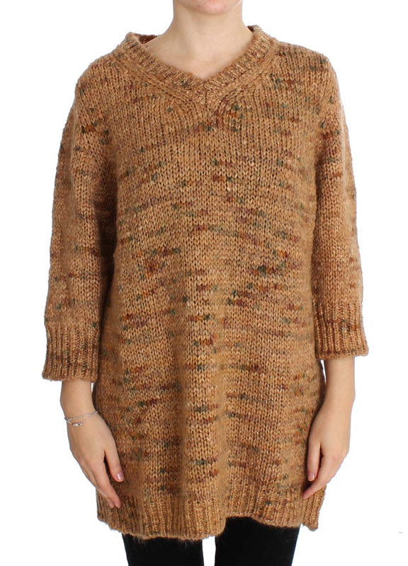 Brown wool blend knitted oversize sweater-null