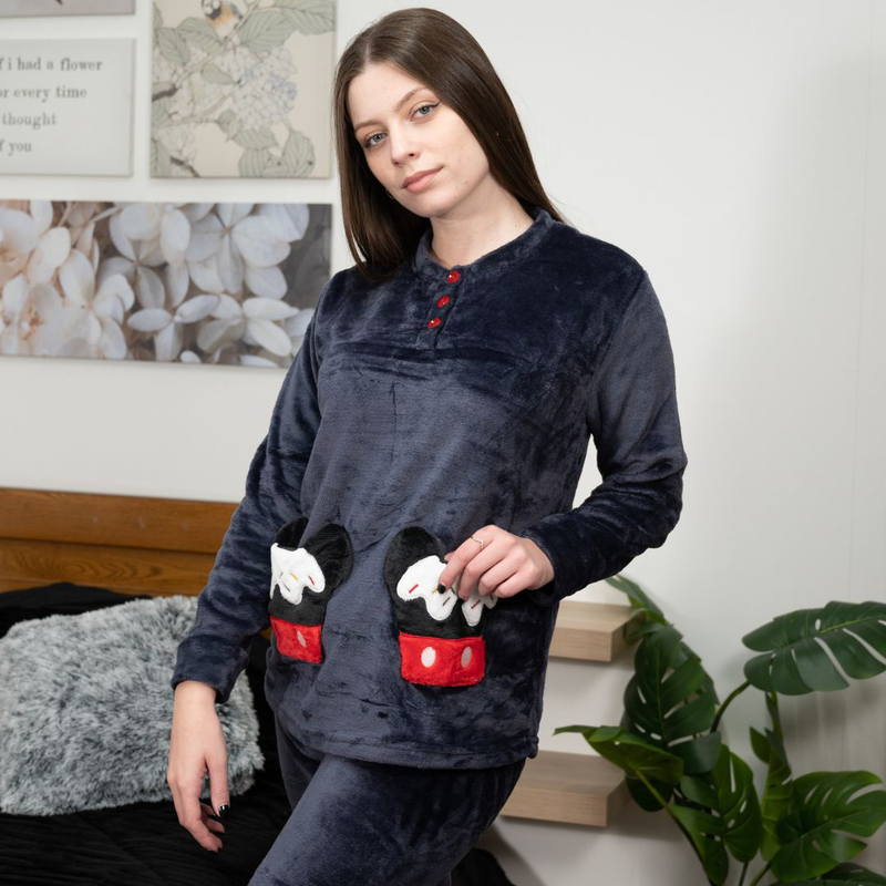 Womens pajama with buttons in thick flannel fabric #f1765-null