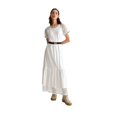 Maxi dress with mesh sleeves, White, medium