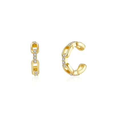 Chain zircon ear cuff, White Zircon-gold Plated 18k, medium