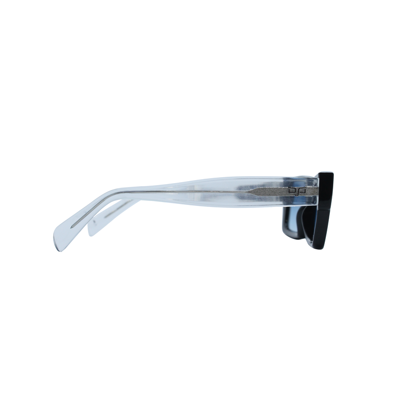 OJO sunglasses classic square black frame and clear temples with blue gradient lenses rx image number null